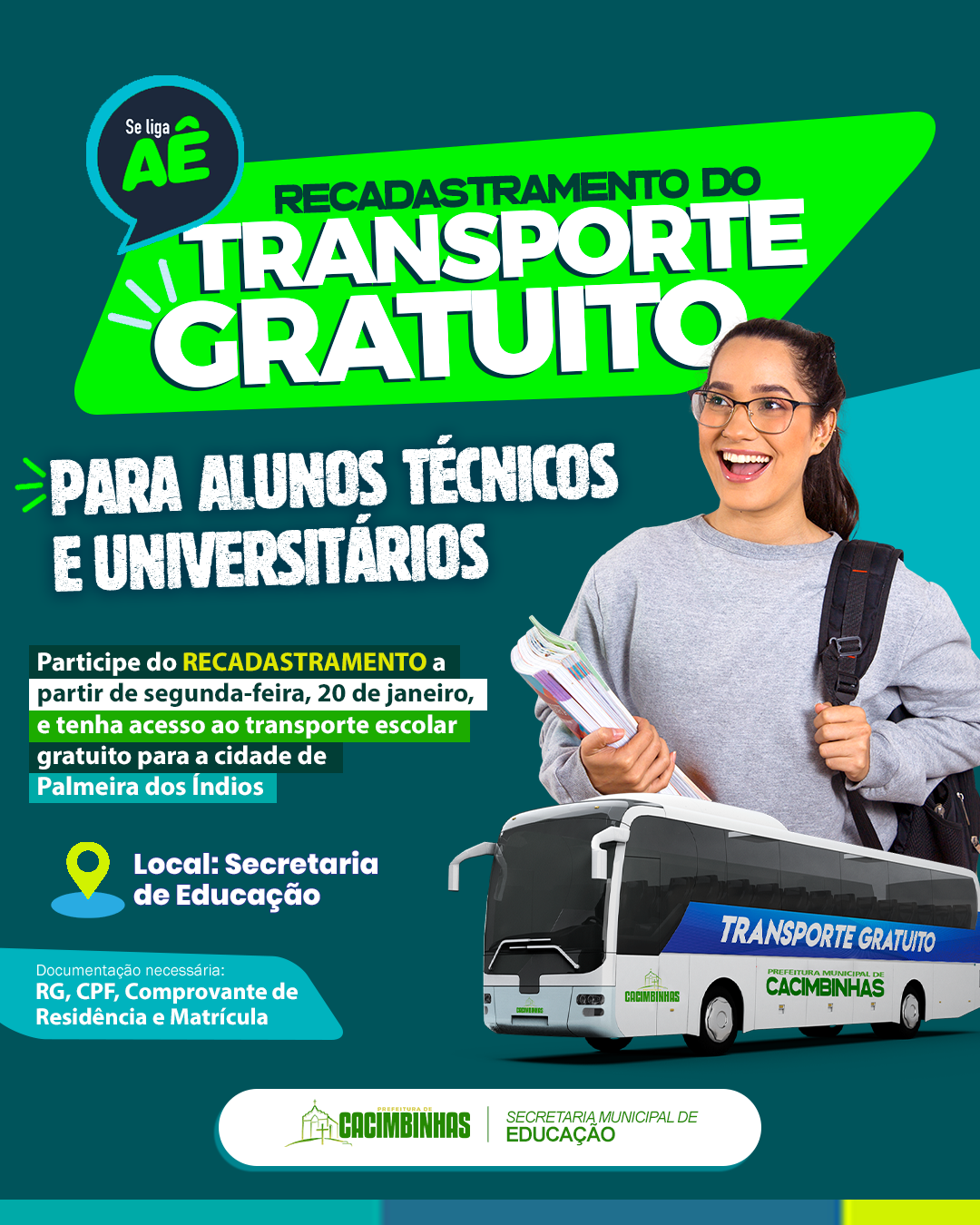 Secretaria de Educação inicia recadastramento do transporte universitário gratuito