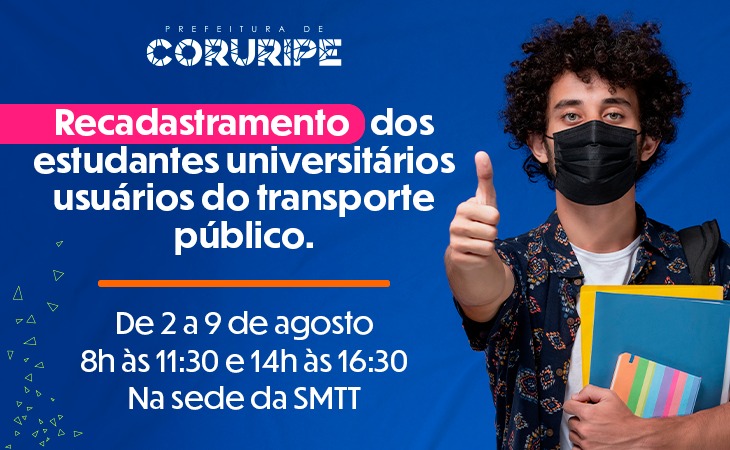 Prefeitura inicia o recadastramento dos estudantes universitários usuários do transporte público