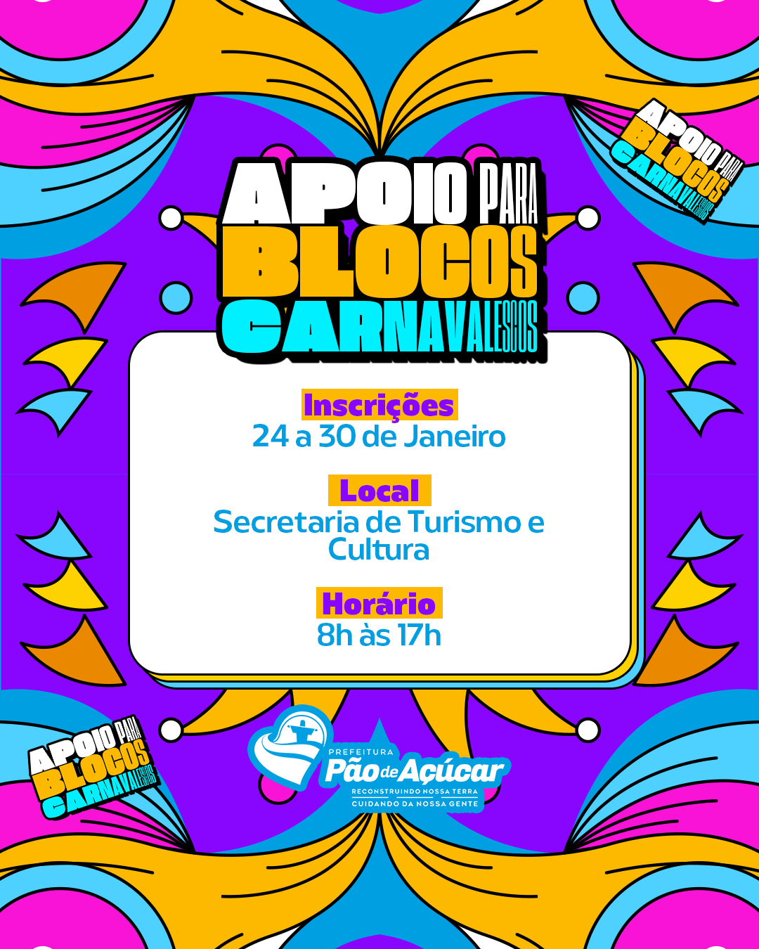Inscrições para solicitações de apoios financeiros aos blocos carnavalescos