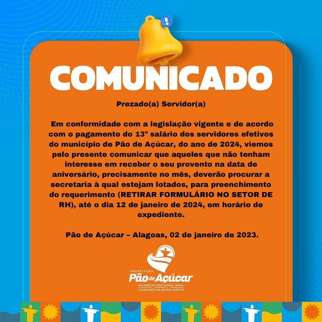 Atenção Servidores para as opções de recebimento do 13 salário