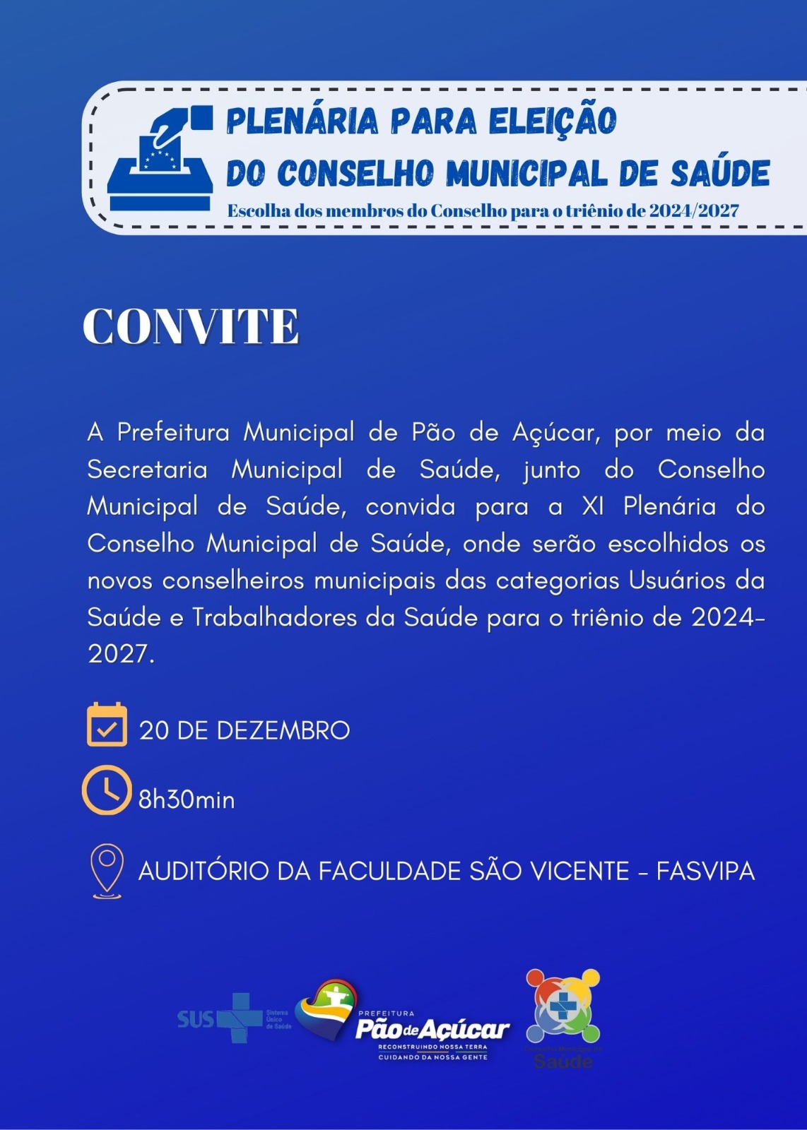 Convite - Plenária para eleição do conselho municipal de saúde