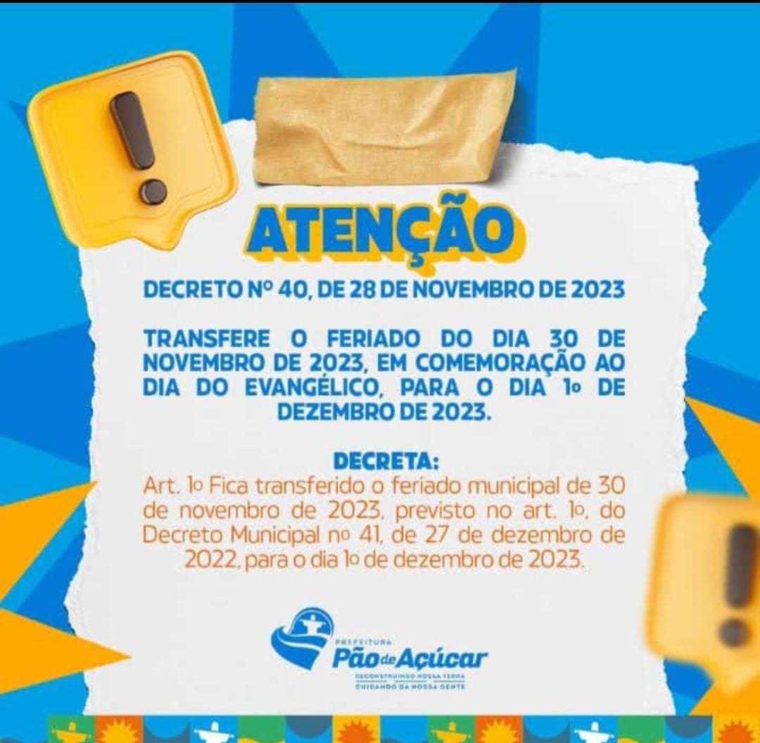 Decreto Municipal altera data do feriado do Dia do Evangélico