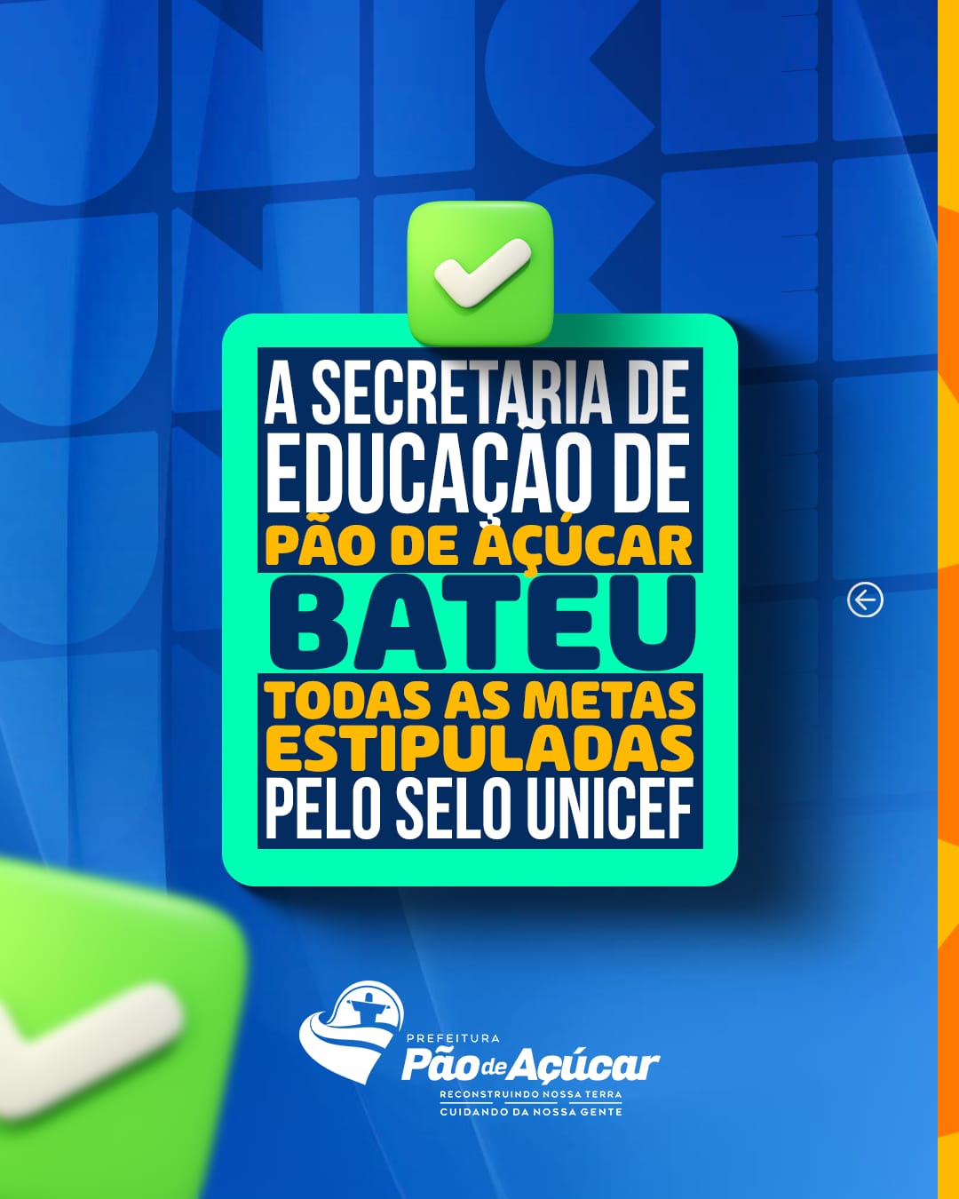 Educação de Pão de Açúcar atinge todas as metas do Selo Unicef