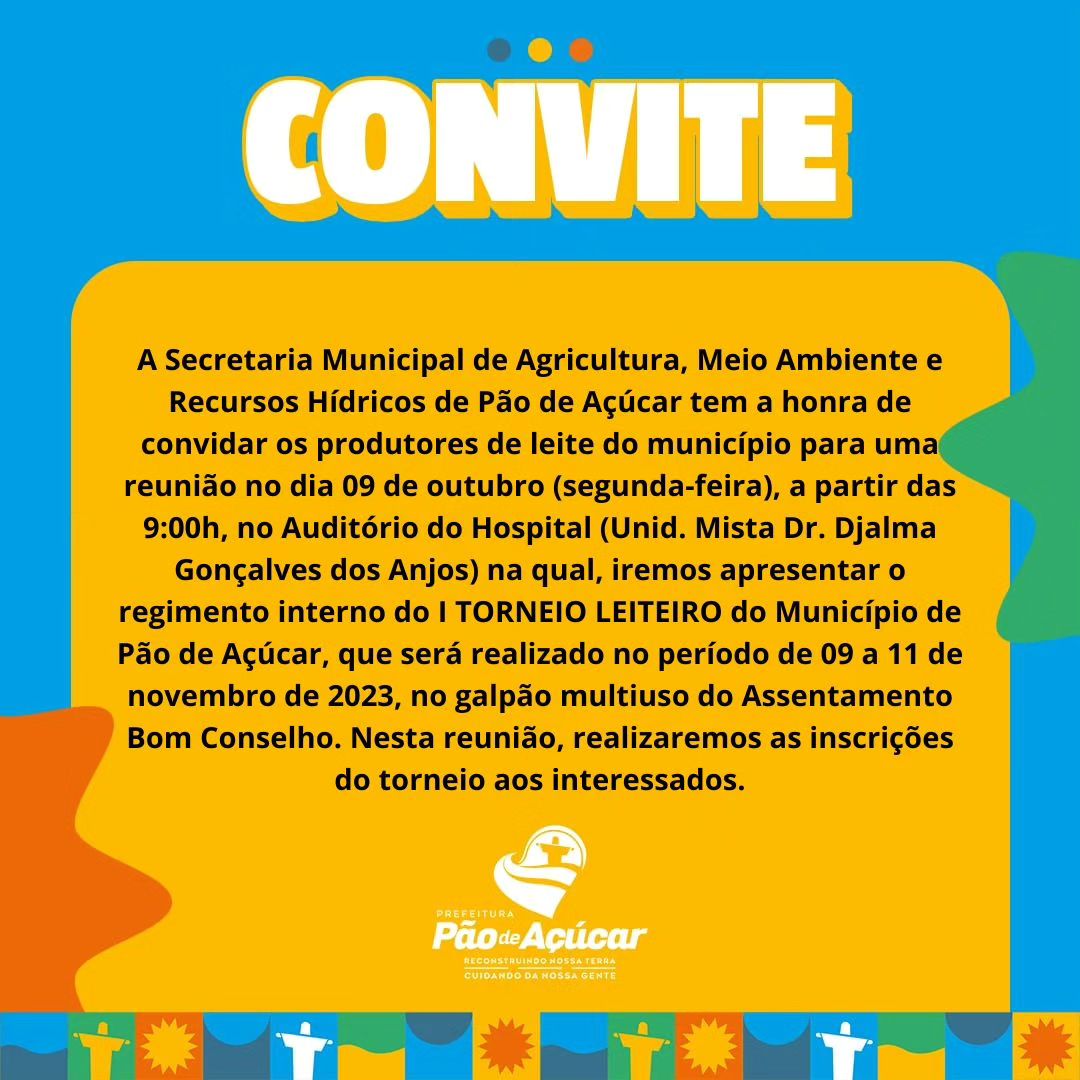 Convite - Reunião para I Torneio Leiteiro de Pão de Açúcar
