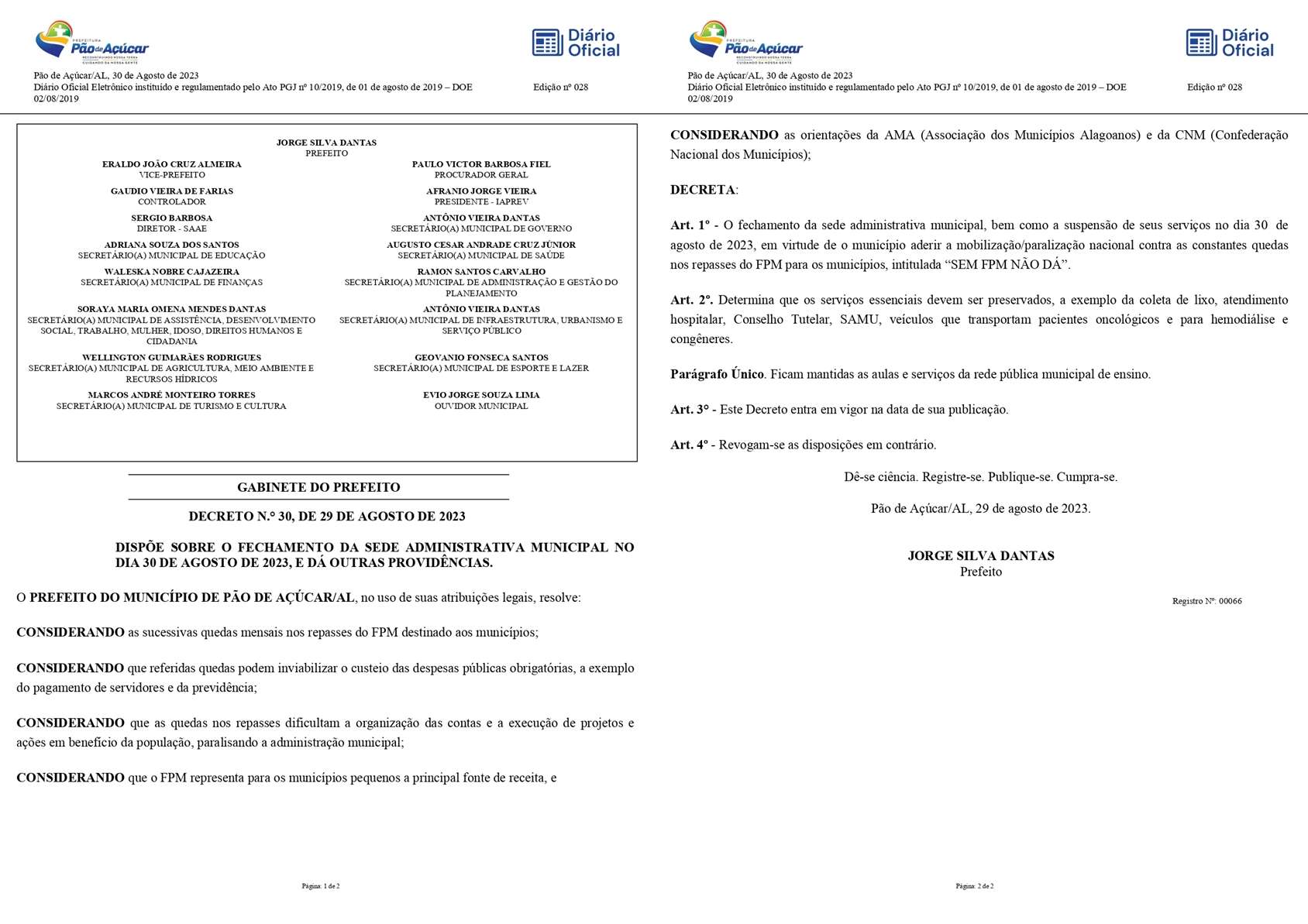 Decreto Municipal suspende serviços não essenciais no próximo dia 30 de agosto