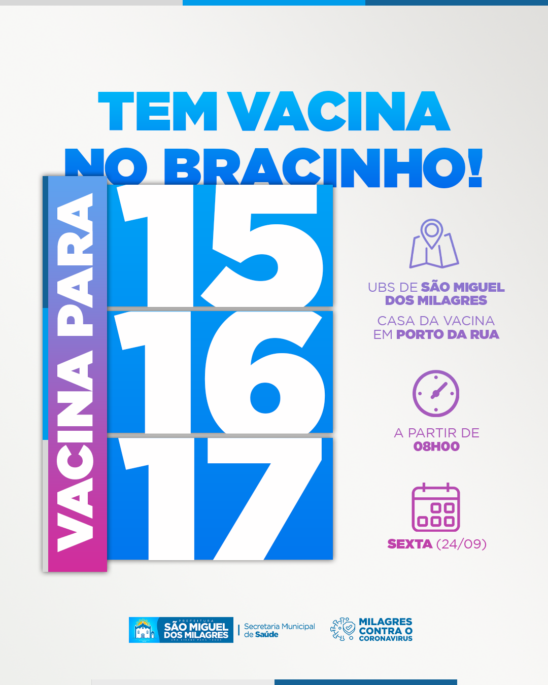 São Miguel dos Milagres vacina adolescentes de 15 a 17 anos