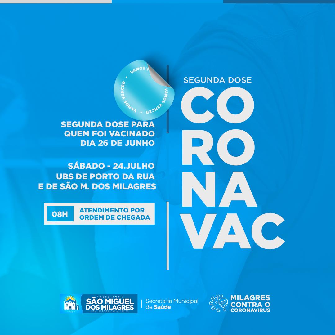 Chamada para a segunda dose da vacina Coronavac contra o COVID-19!