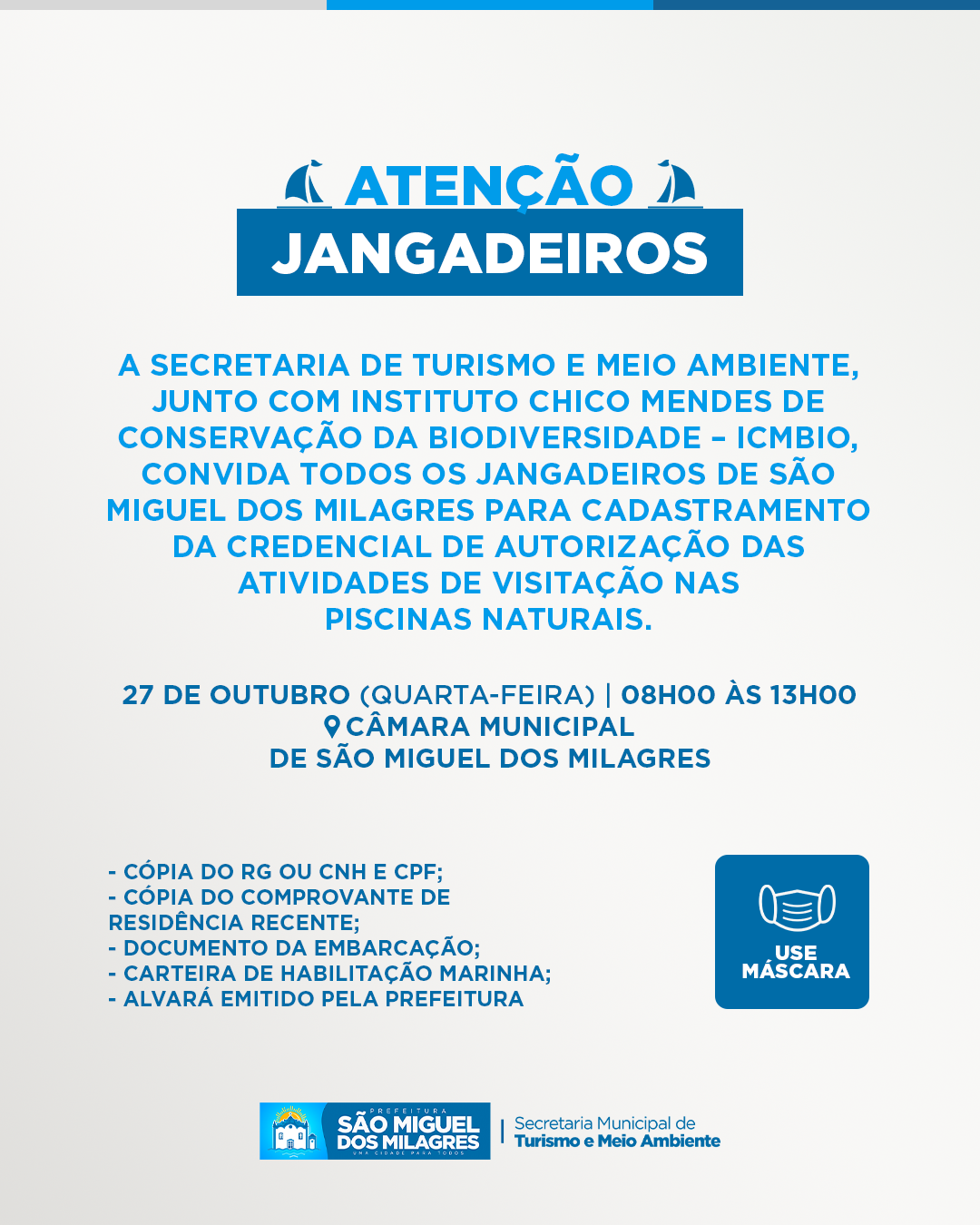 Cadastramento da credencial de autorização das atividades de visitação nas piscinas naturais.