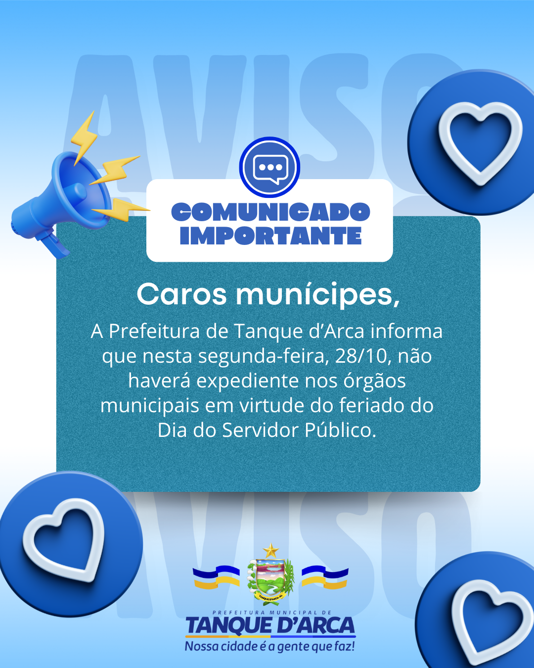 Prefeitura confirma feriado do Dia do Servidor Público