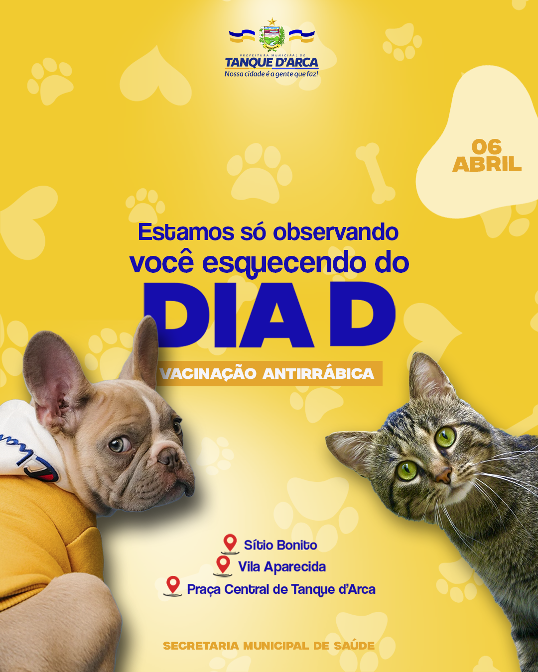 Secretaria de Saúde organiza Dia D de vacinação antirrábica