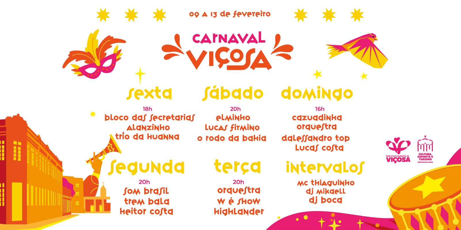 Carnaval de Viçosa começa nesta sexta (9) com 19 atrações e mais de 45 blocos